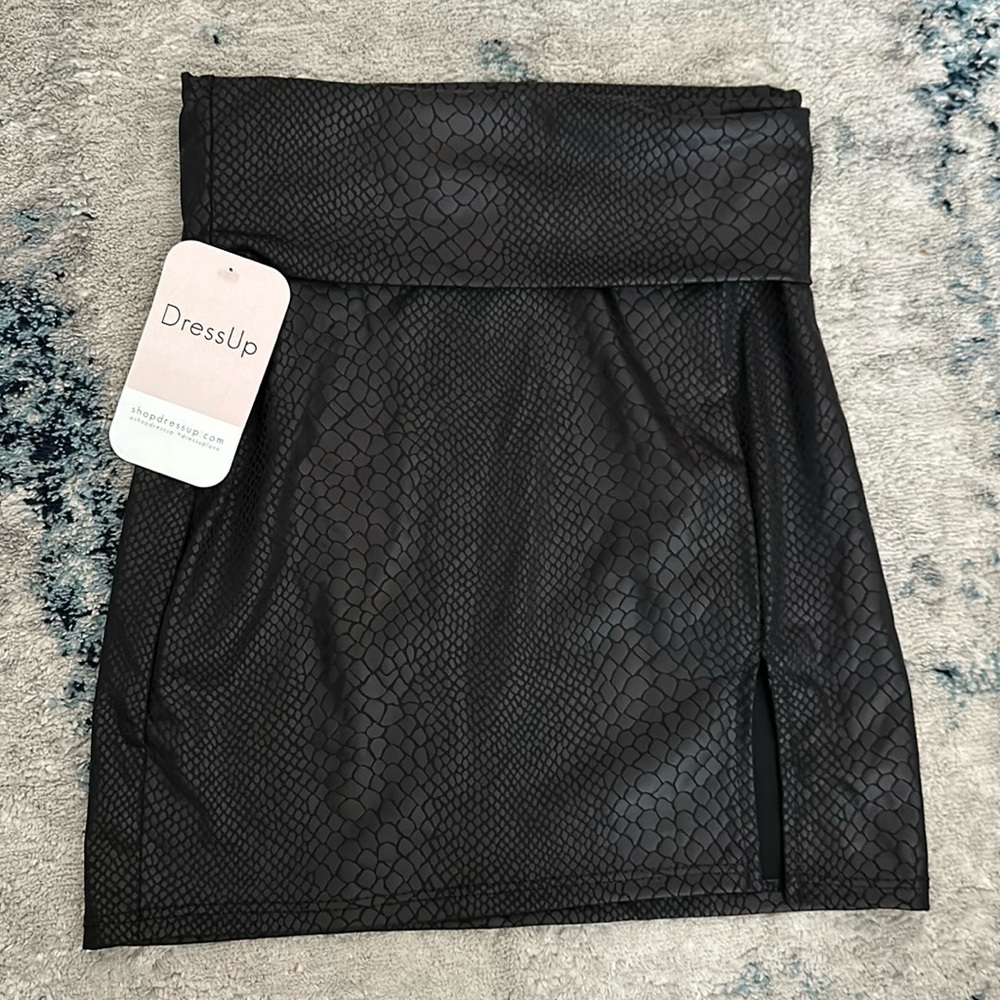 Black Snake Skin Print Mini Skirt with a slit